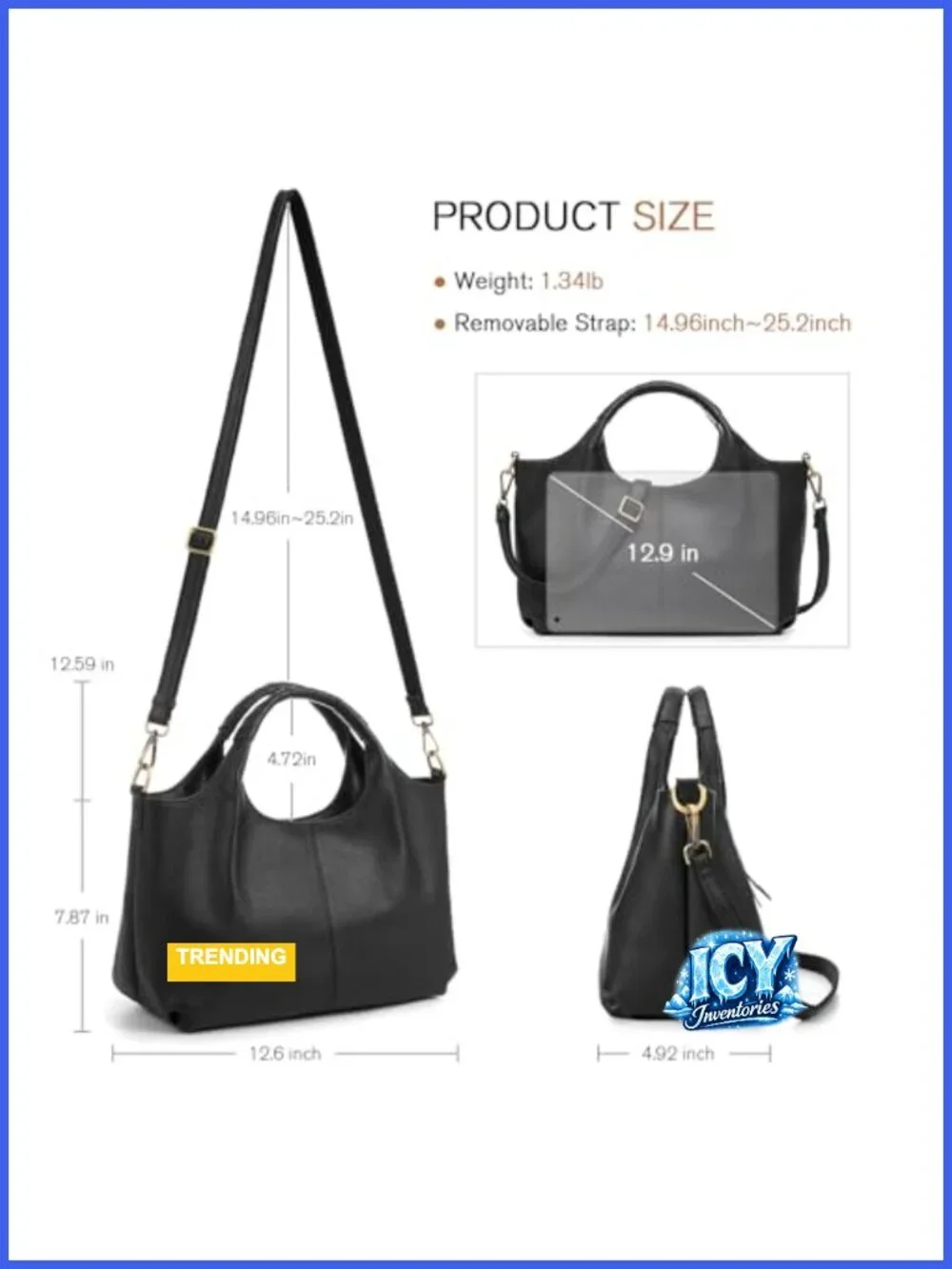 Genuine Leather Satchel Handbag for Women with Strap